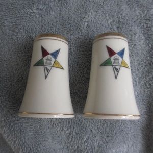 2 pc vintage Masonic Eastern Star Ceramic SHAKER